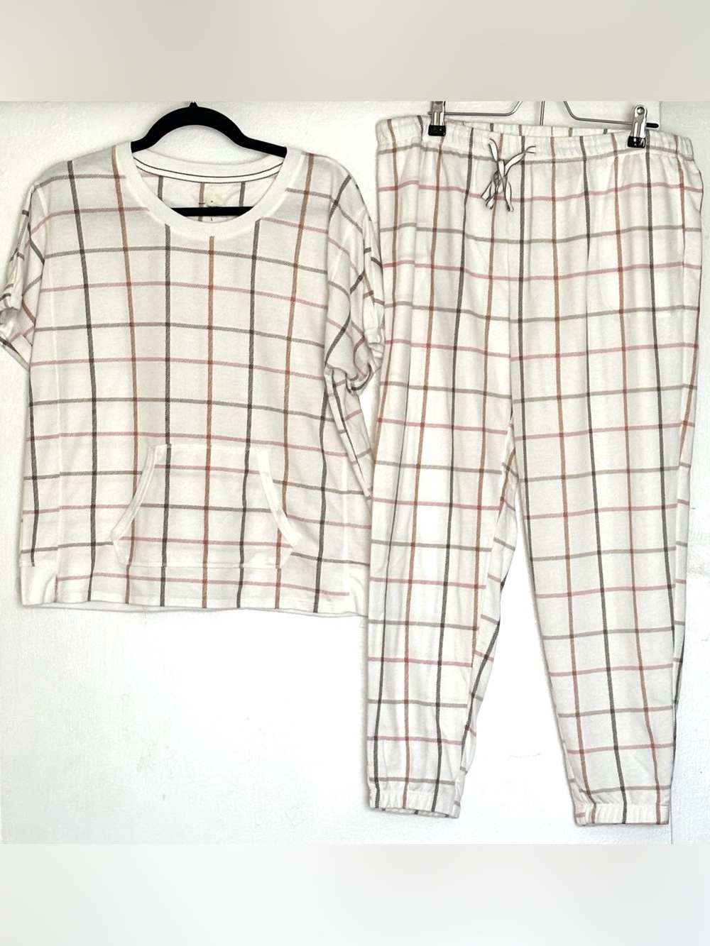 Cuddl Duds 2-Piece Windowpane Plaid Pajama Set Size L